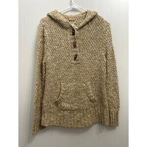 Ruff Hewn Brown Chunky Hooded Pullover Sweater Long Toggle Button Pocket Medium